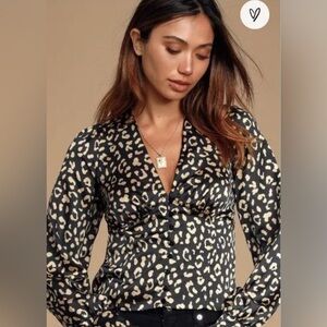 Lulu's Black and Cream Fitted Buttoned Blouse